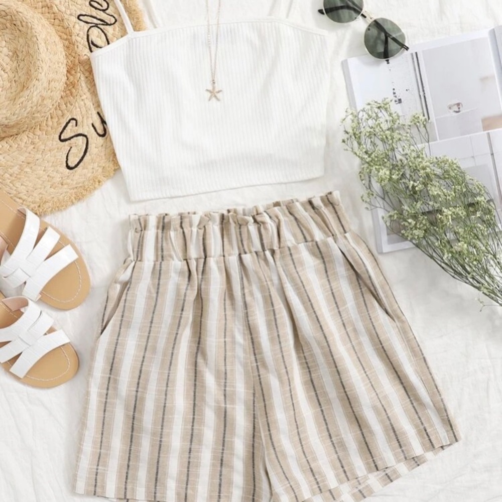 striped medium shein paper bag shorts.